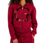 GUESS Daphne Embellished Zip Front Hoodie Sweatshirt Jacket Vermelho Tamanho Grande