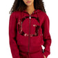GUESS Daphne Embellished Zip Front Hoodie Sweatshirt Jacket Vermelho Tamanho Grande