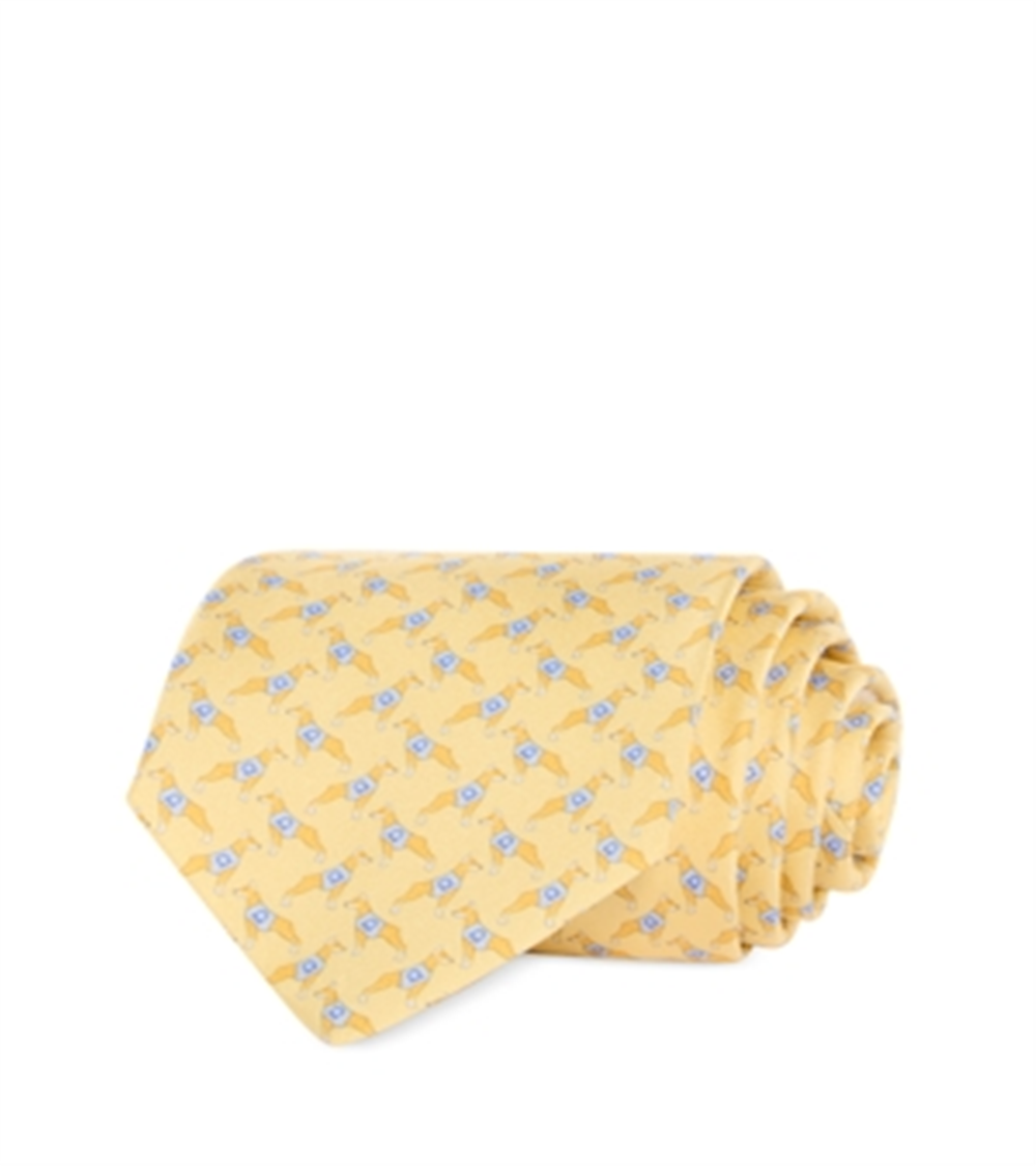 Gravata clássica de seda com estampa de cachorro Ferragamo Gancini, bege, tamanho único