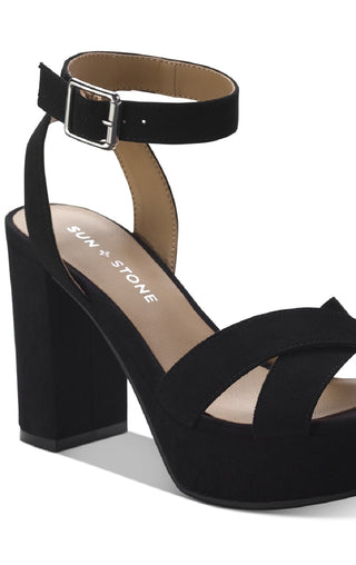 Sandálias sociais femininas Lillah Sun + Stone, pretas, tamanho 7 M