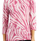 JM Collection Blusa feminina estampada em jacquard com manga 3/4, vermelha, tamanho pequeno médio
