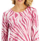 JM Collection Blusa feminina estampada em jacquard com manga 3/4, vermelha, tamanho pequeno médio