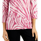 JM Collection Blusa feminina estampada em jacquard com manga 3/4, vermelha, tamanho pequeno médio