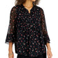 Top feminino estampado Charter Club Pintuck preto tamanho pequeno extragrande