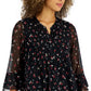 Top feminino estampado Charter Club Pintuck preto tamanho pequeno extragrande