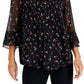 Top feminino estampado Charter Club Pintuck preto tamanho pequeno extragrande