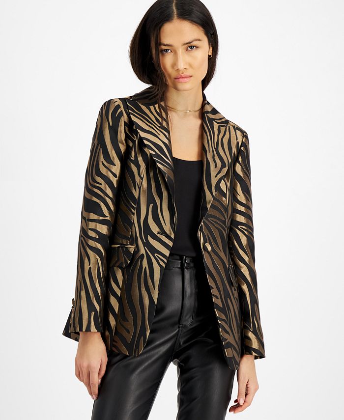 Blazer feminino metálico jacquard da INC International Concepts, preto, tamanho pequeno