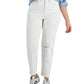 Calça jeans feminina estilo mom jeans reta destruída, branca, tamanho 14