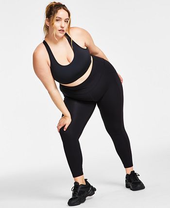 ID Ideology Leggings femininas de cintura alta com bolso lateral e comprimento 7/8, pretas, tamanho 2X