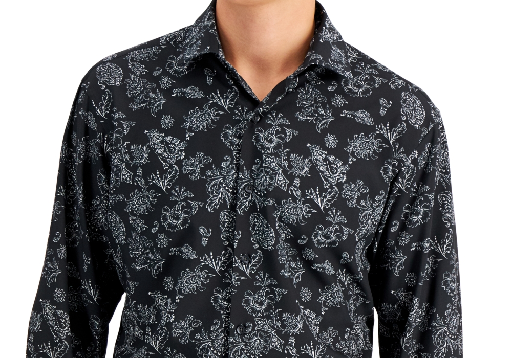 Camisa social masculina Alfani Regular Fit com elasticidade em 4 direções, preta, tamanho 14-14 1/2 32-33