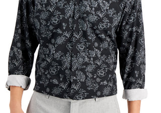Camisa social masculina Alfani Regular Fit com elasticidade em 4 direções, preta, tamanho 14-14 1/2 32-33