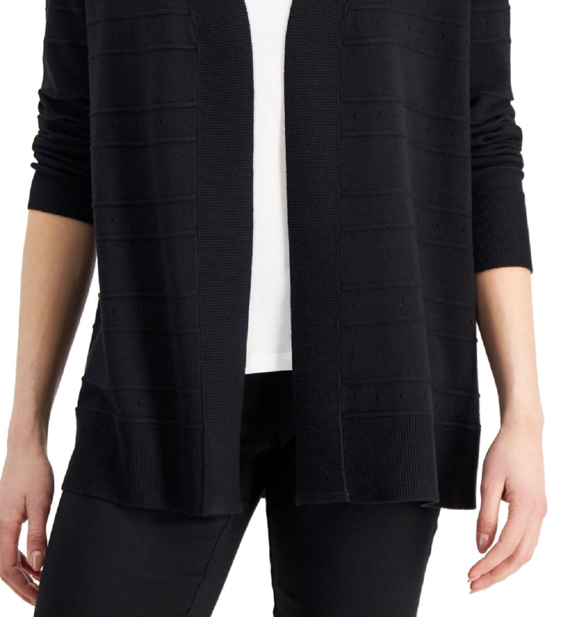 Karen Scott Cardigan Pointelle Aberto Feminino Preto Tamanho Grande