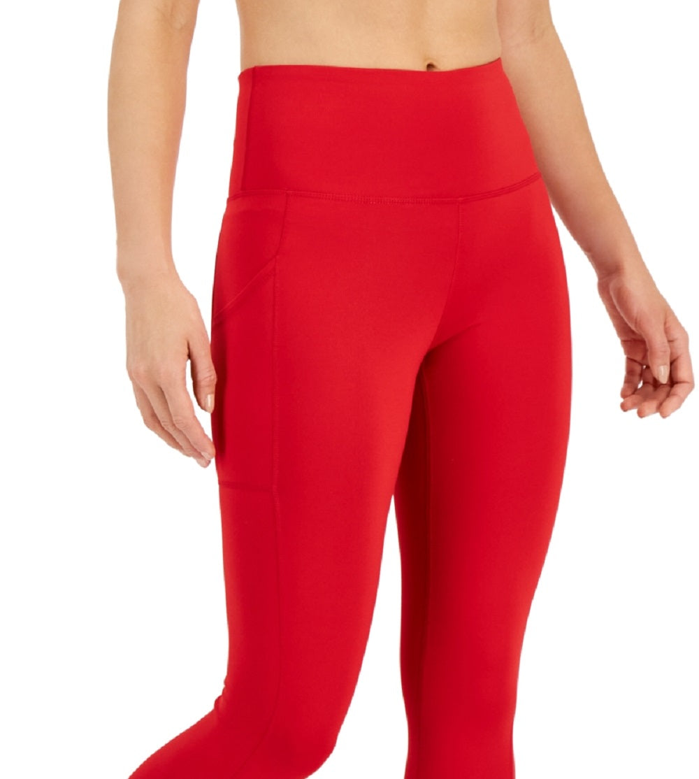 ID Ideology Leggings femininas de compressão, cintura alta, bolso lateral, comprimento 7/8, vermelho, tamanho grande