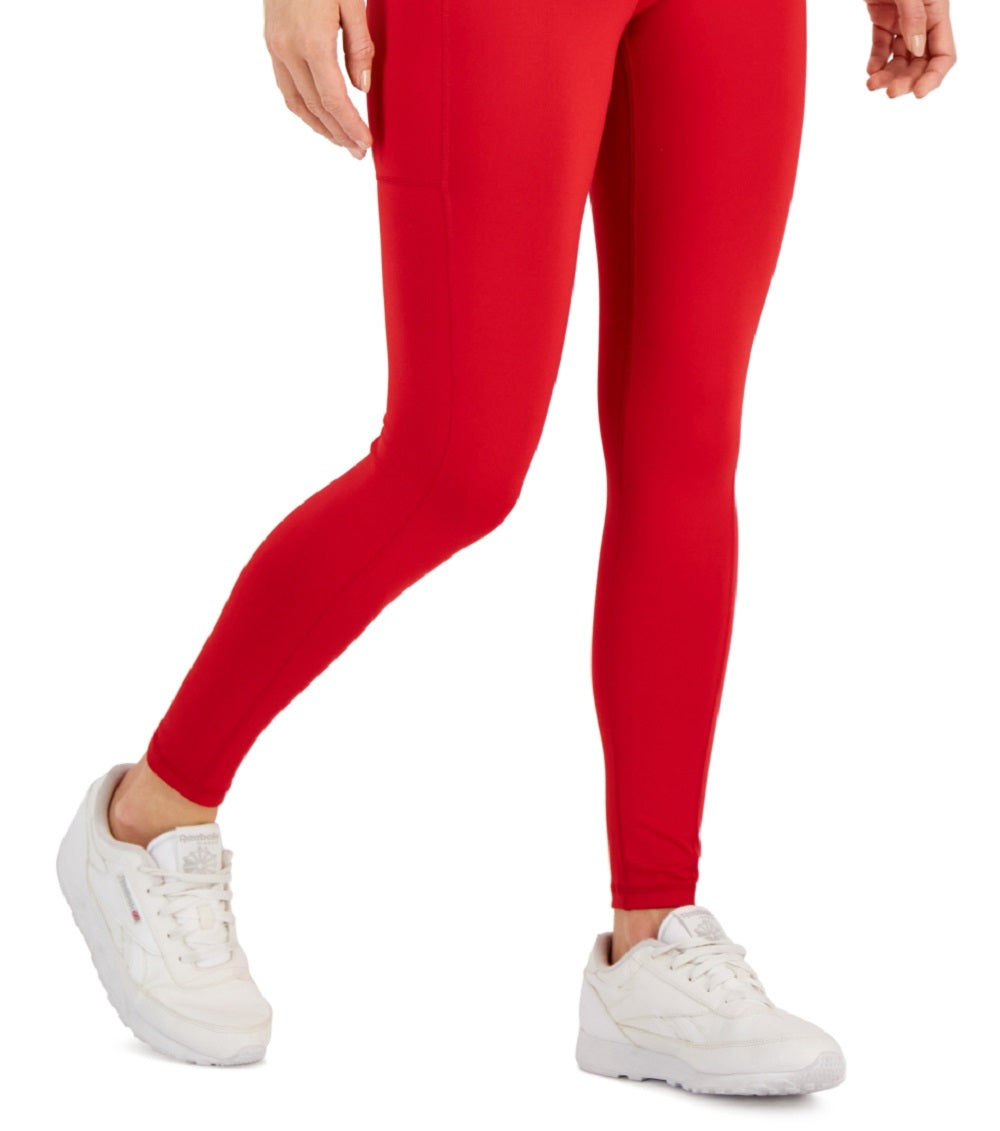 ID Ideology Leggings femininas de compressão, cintura alta, bolso lateral, comprimento 7/8, vermelho, tamanho grande