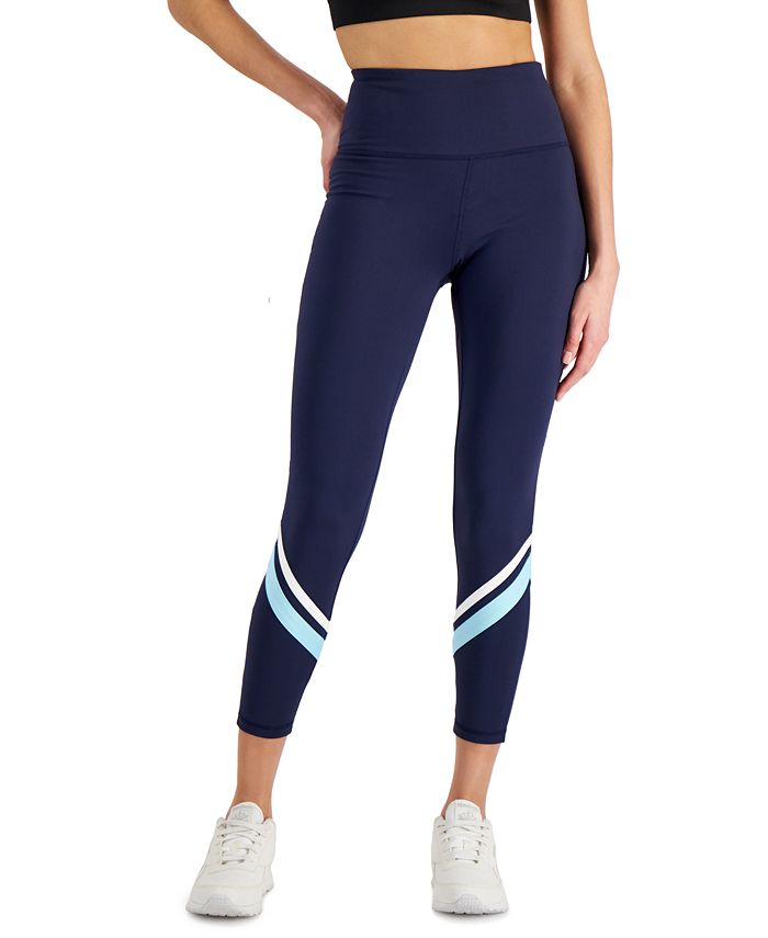 ID Ideology Leggings de compressão femininas com blocos de cores e bolsos laterais 7/8, azul, tamanho pequeno