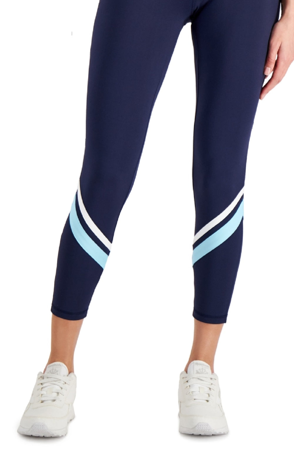 ID Ideology Leggings de compressão femininas com blocos de cores e bolsos laterais 7/8, azul, tamanho pequeno
