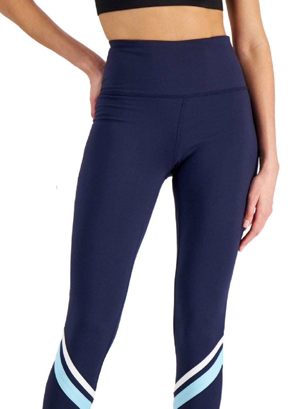 ID Ideology Leggings de compressão femininas com blocos de cores e bolsos laterais 7/8, azul, tamanho grande