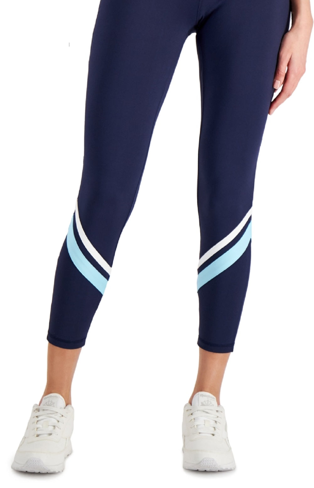 ID Ideology Leggings de compressão femininas com blocos de cores e bolsos laterais 7/8, azul, tamanho grande