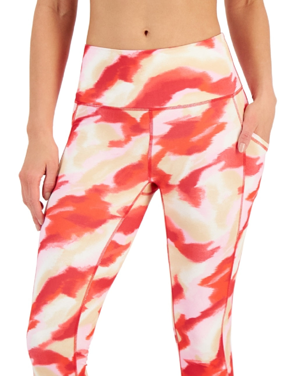 ID Ideology Leggings femininas de compressão com bolso lateral, vermelhas