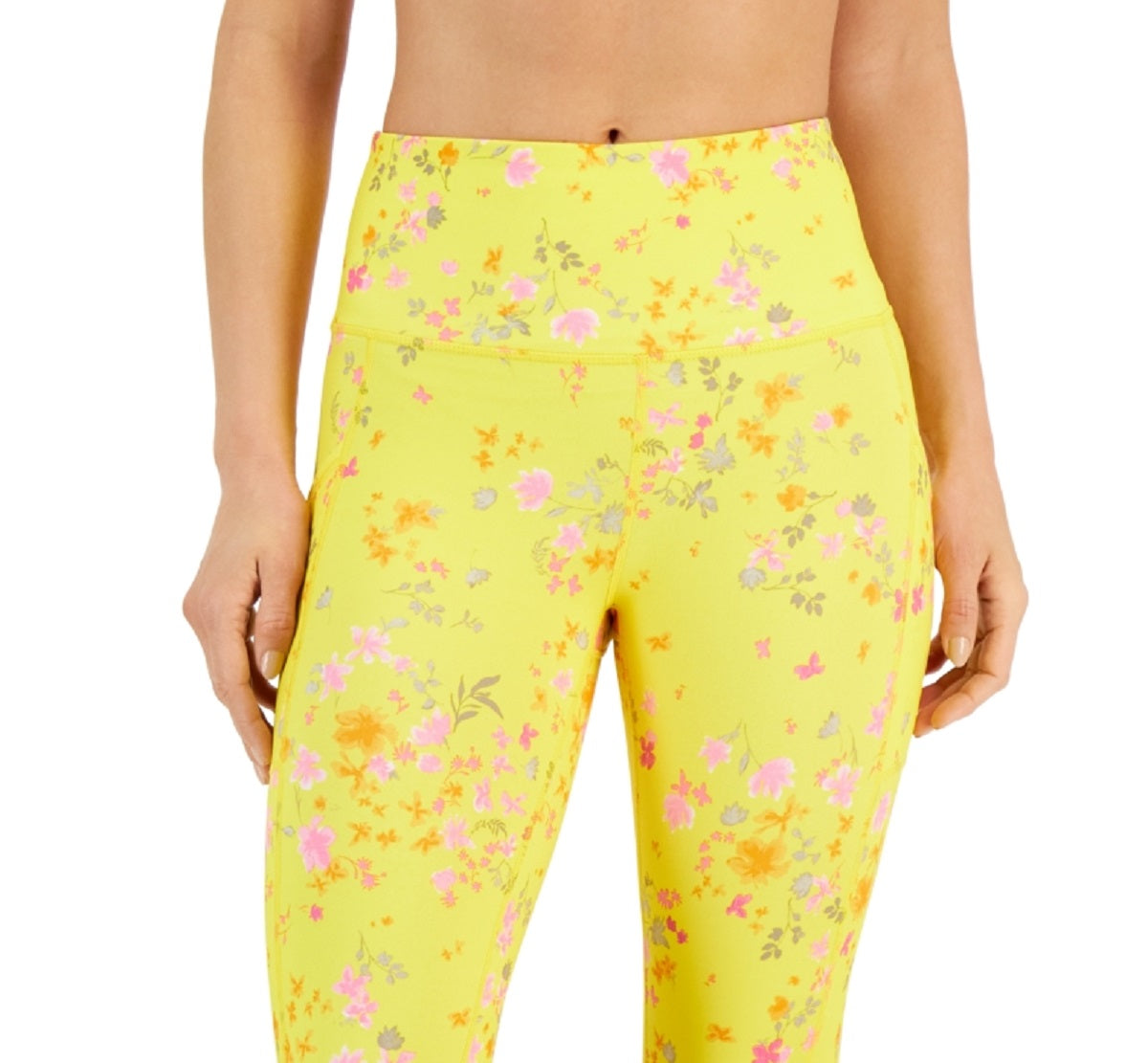 ID Ideology Leggings Cropped Ativas de Compressão Femininas Amarelas Tamanho Grande