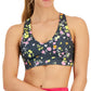 Sutiã esportivo feminino ID Ideology Active Pansy Print com alças nas costas e baixo impacto, cinza, tamanho X-S