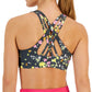 Sutiã esportivo feminino ID Ideology Active Pansy Print com alças nas costas e baixo impacto, cinza, tamanho X-S