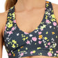 Sutiã esportivo feminino ID Ideology Active Pansy Print com alças nas costas e baixo impacto, cinza, tamanho X-S