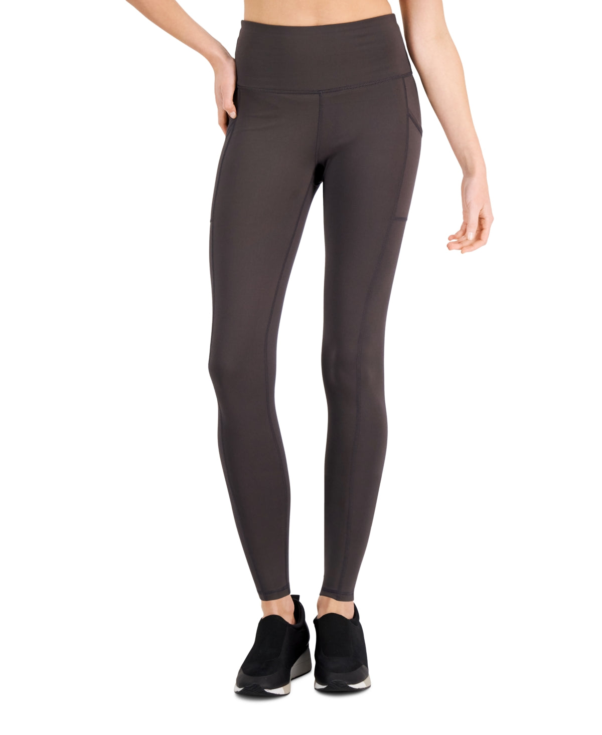 Leggings femininas ID Ideology com bolso e comprimento total, cinza, tamanho pequeno S