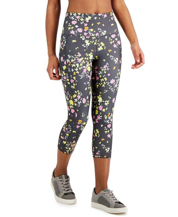 Leggings curtas femininas com estampa floral ID Ideology, cinza, tamanho pequeno
