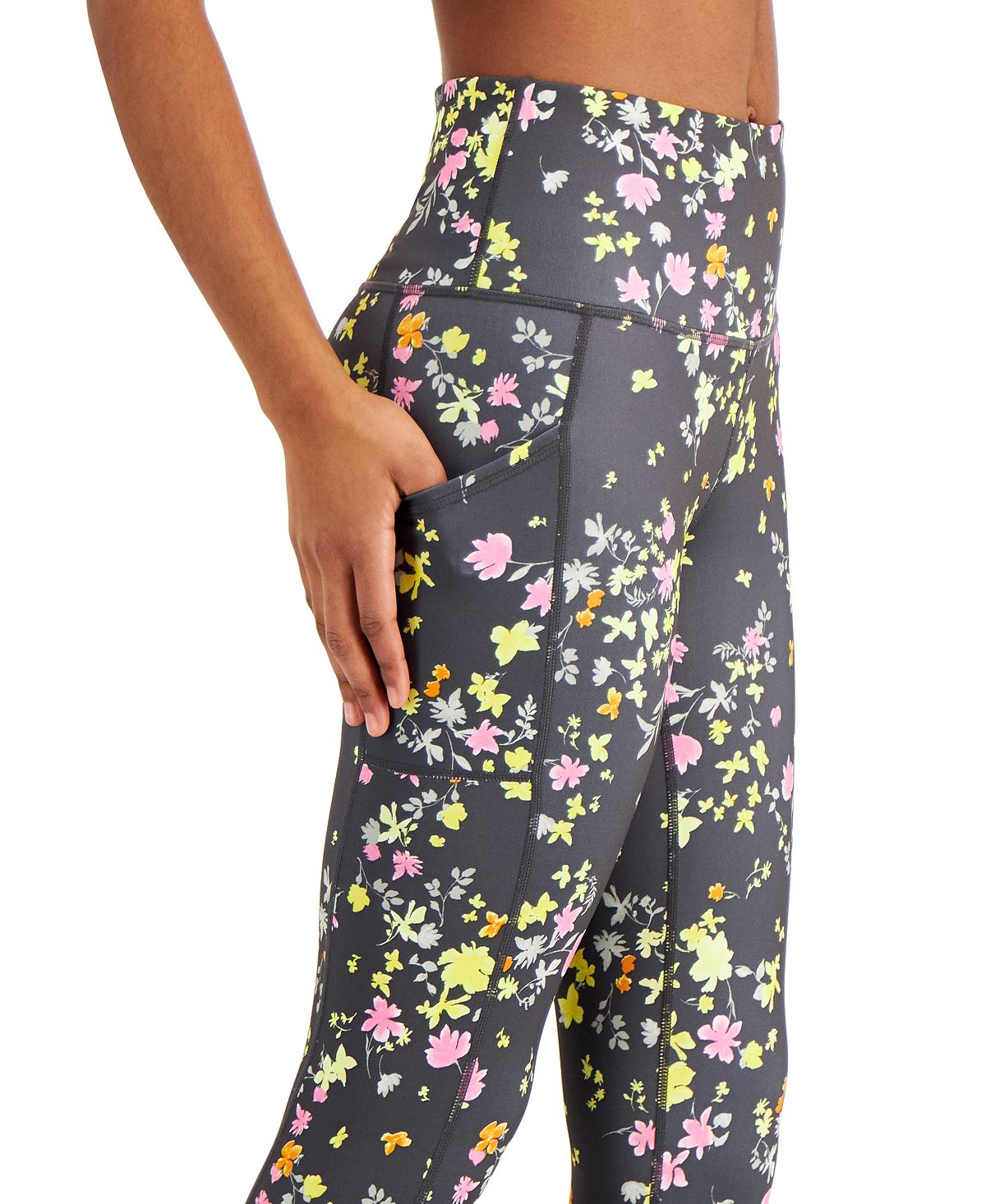 Leggings curtas femininas com estampa floral ID Ideology, cinza, tamanho pequeno