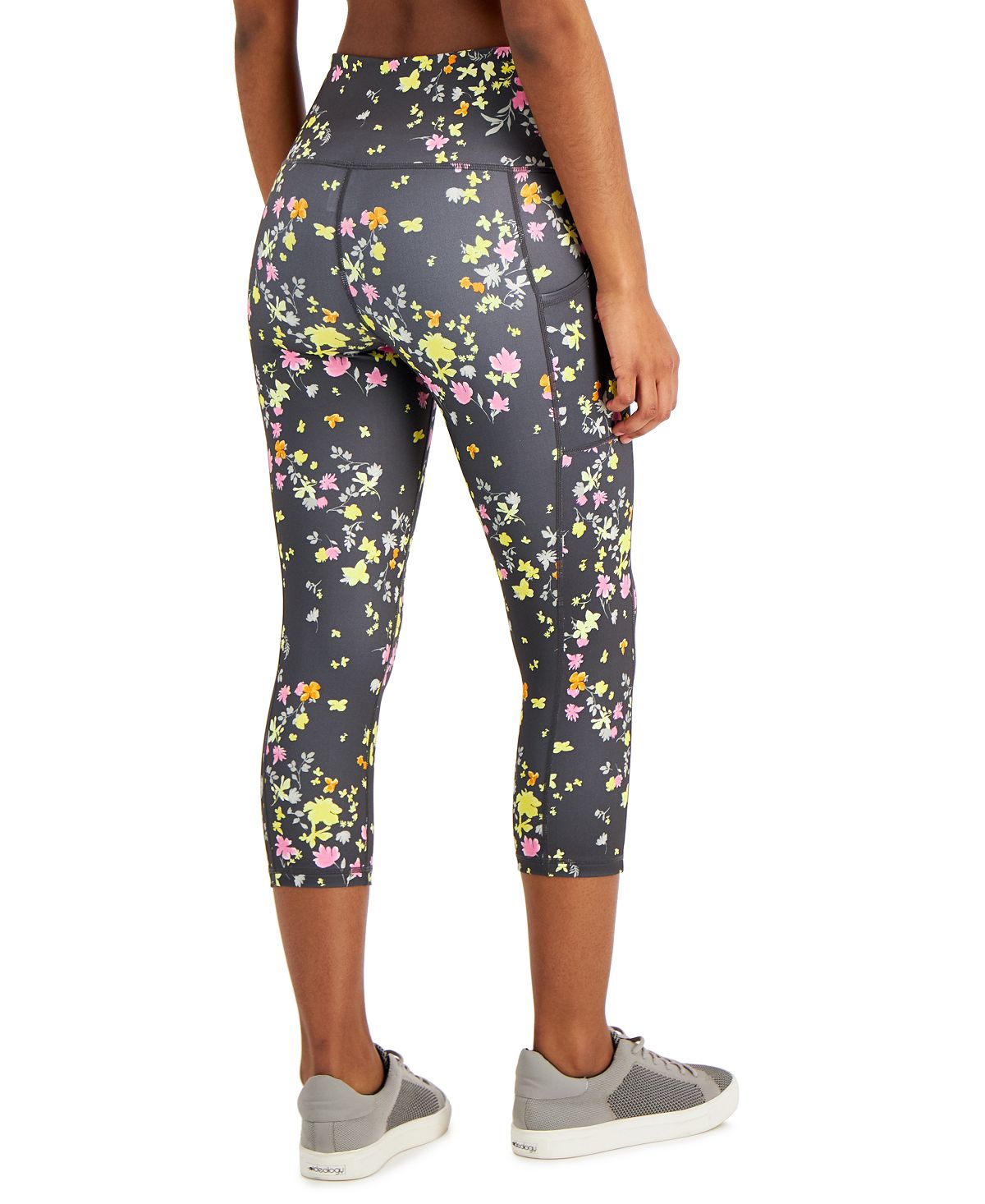 Leggings curtas femininas com estampa floral ID Ideology, cinza, tamanho pequeno