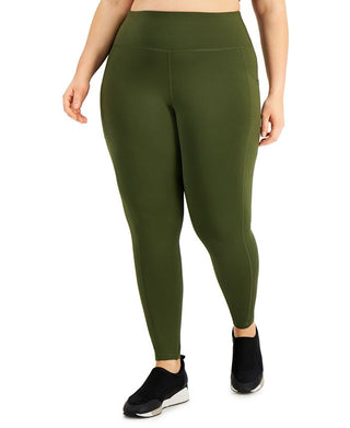 ID Ideology Leggings femininas de compressão, cintura alta, bolso lateral, comprimento 7/8, verde, tamanho 2X