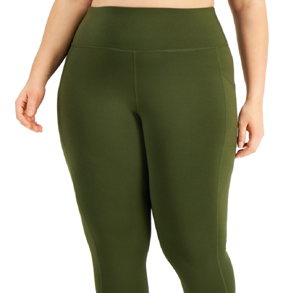 ID Ideology Leggings femininas de compressão, cintura alta, bolso lateral, comprimento 7/8, verde, tamanho 2X