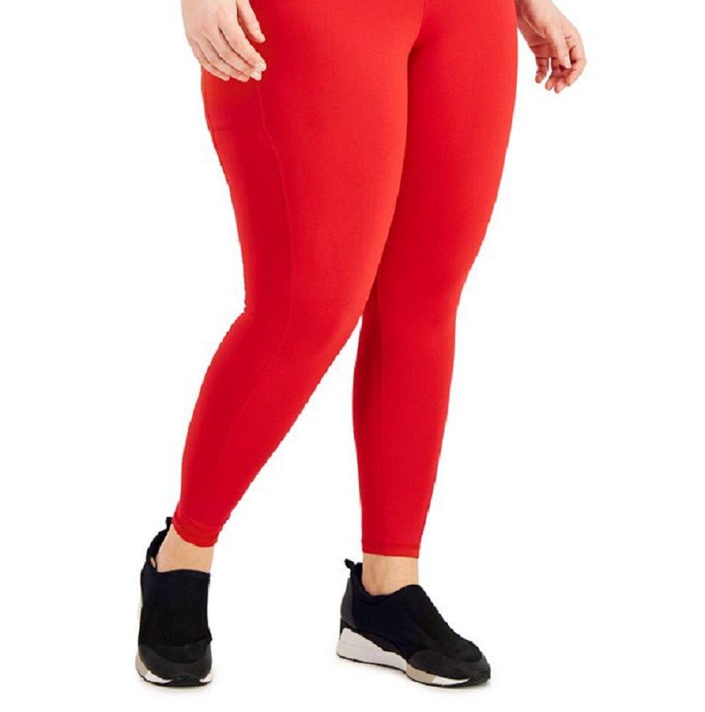 ID Ideology Leggings femininas de compressão, cintura alta, bolso lateral, comprimento 7/8, vermelho