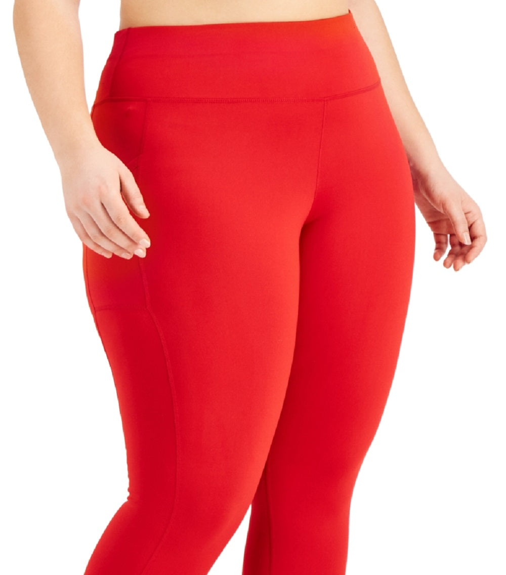 ID Ideology Leggings femininas de compressão, cintura alta, bolso lateral, comprimento 7/8, vermelho