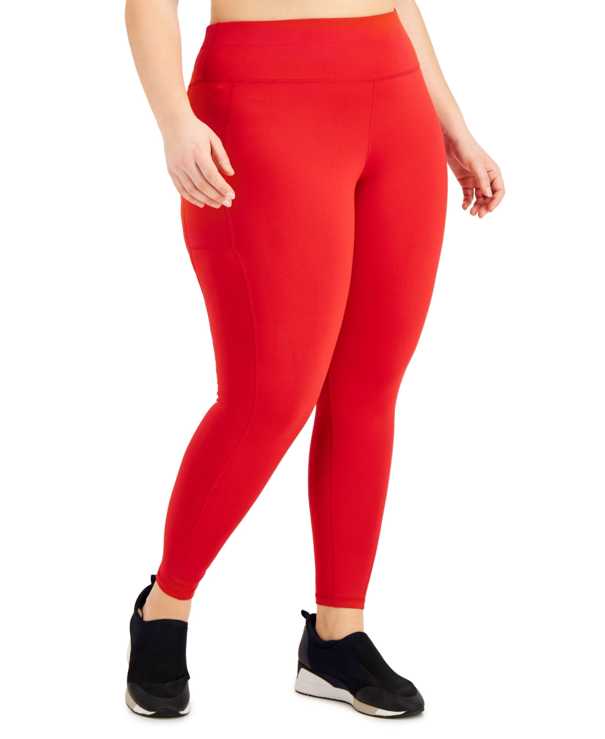 ID Ideology Leggings femininas de compressão, cintura alta, bolso lateral, comprimento 7/8, vermelho