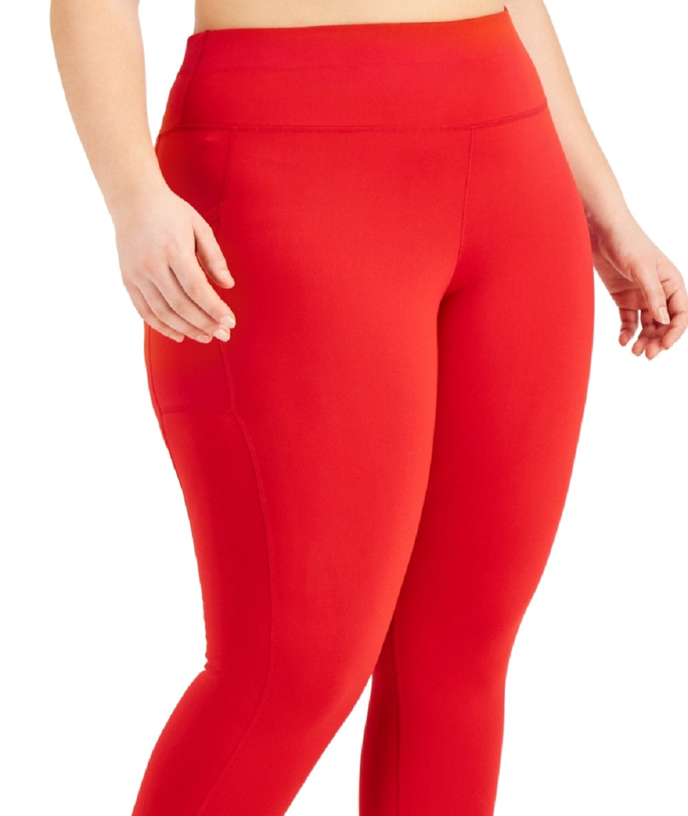 ID Ideology Leggings femininas de compressão, cintura alta, bolso lateral, comprimento 7/8, vermelho, tamanho 3X