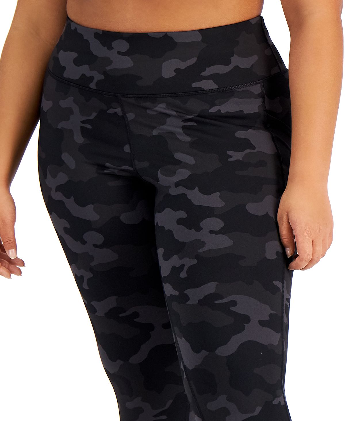 Leggings camufladas 7/8 femininas ID Ideology, pretas, tamanho 1X