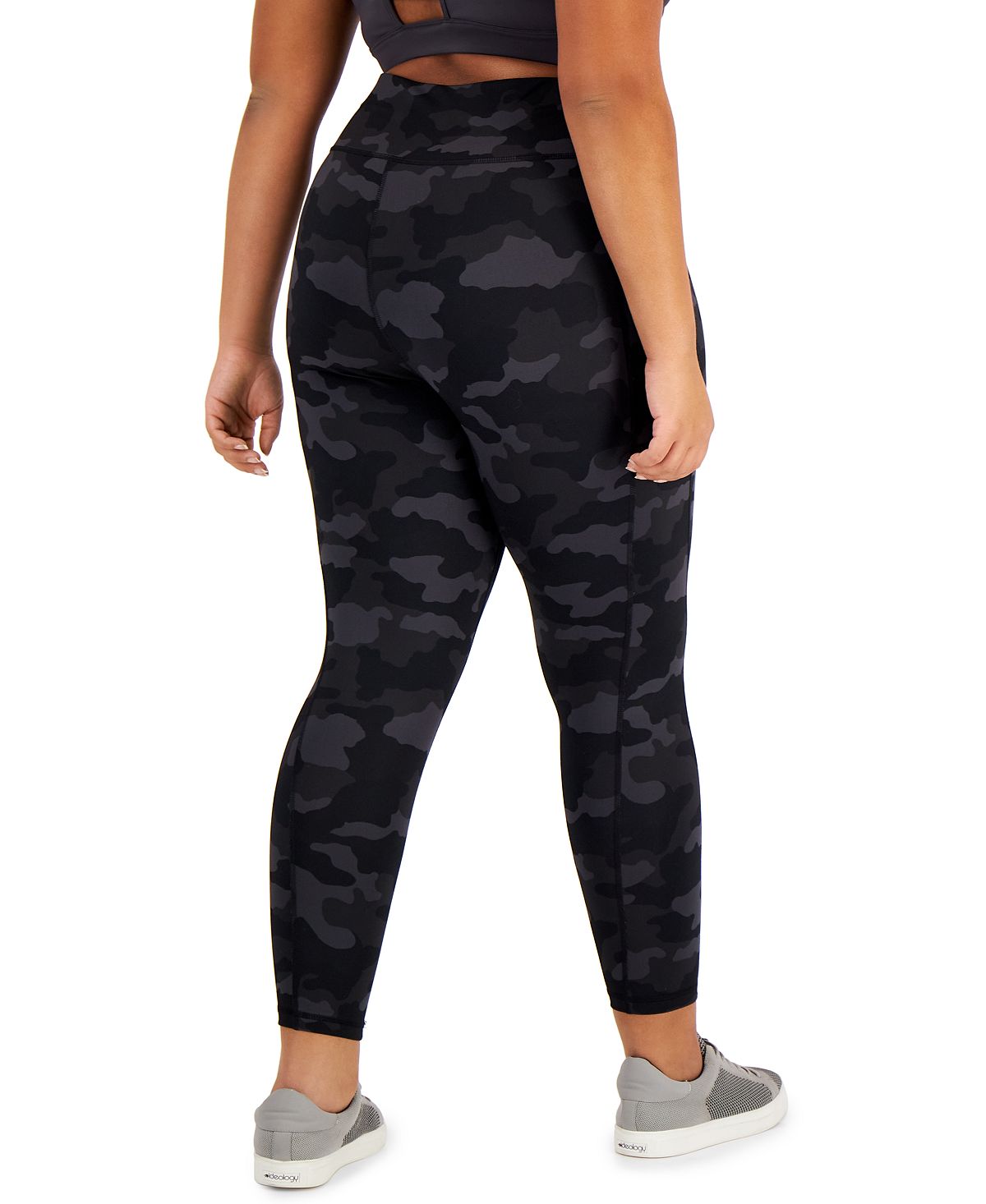 Leggings camufladas 7/8 femininas ID Ideology, pretas, tamanho 1X