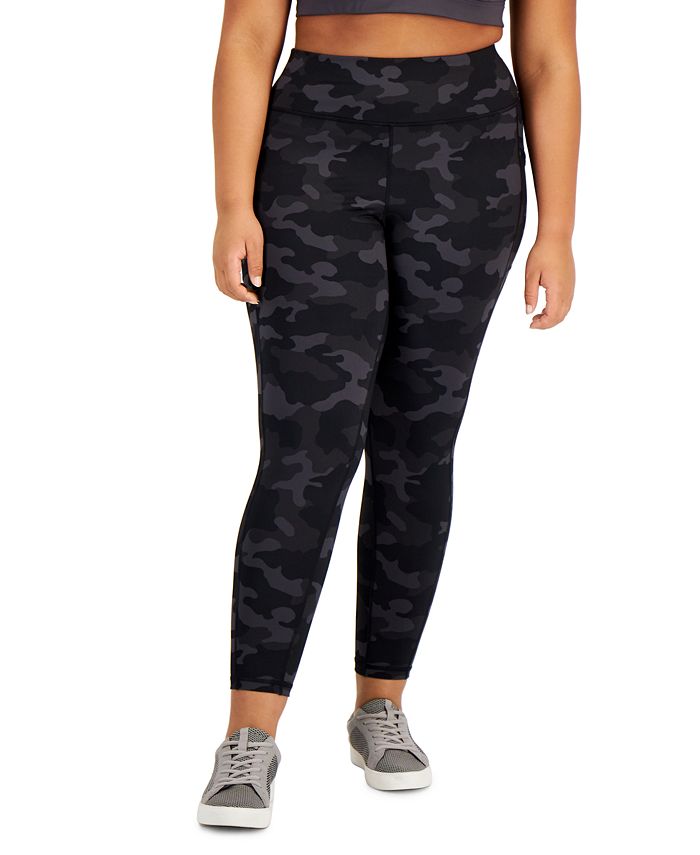Leggings camufladas femininas ID Ideology Plus, pretas, tamanho 2X