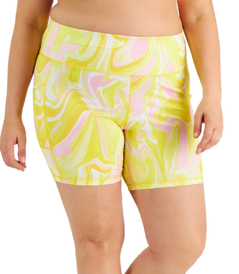ID Ideology Shorts de ciclismo feminino estampado Whirl, amarelo, tamanho 2X
