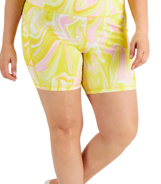 ID Ideology Shorts de ciclismo feminino estampado Whirl, amarelo, tamanho 2X