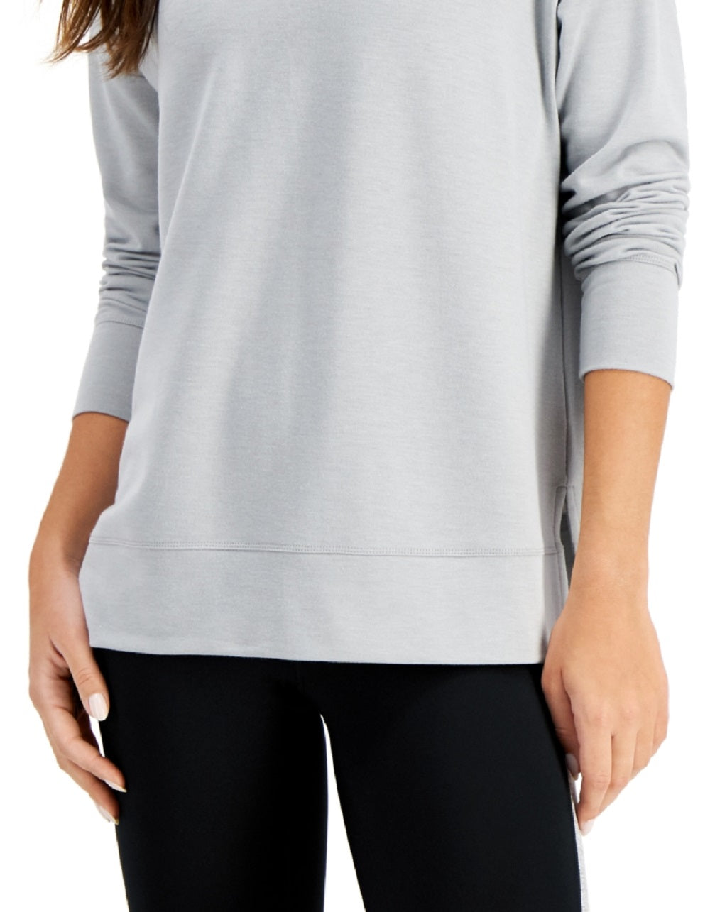 ID Ideology Top feminino com decote redondo e fenda lateral, cinza, tamanho XX-G