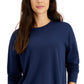 ID Ideology Top feminino com decote redondo e fenda lateral, azul, tamanho pequeno