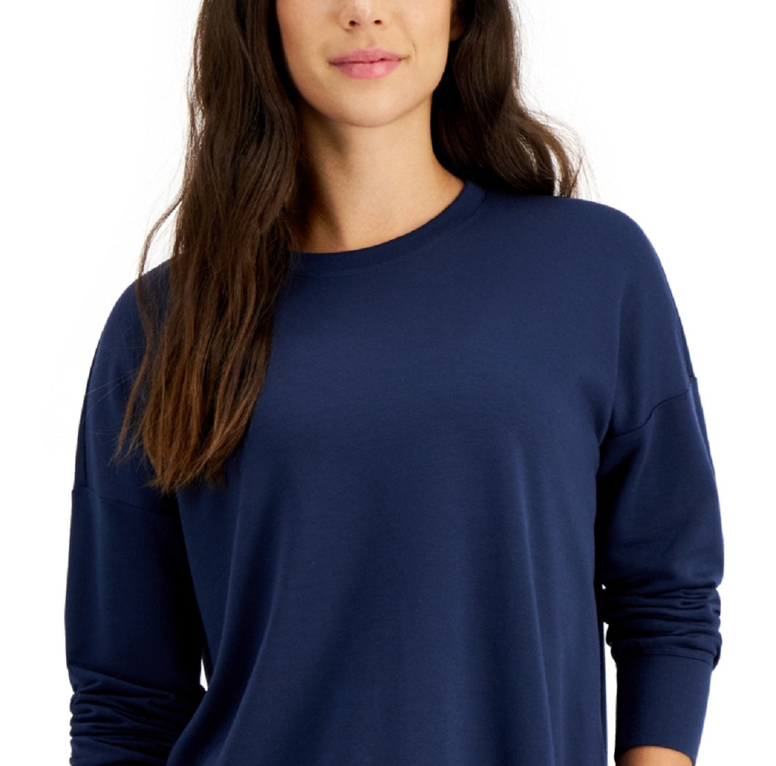 ID Ideology Top feminino com decote redondo e fenda lateral, azul, tamanho pequeno