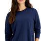 ID Ideology Top feminino com decote redondo e fenda lateral, azul, tamanho grande