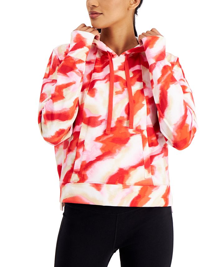 ID Ideology Moletom com capuz feminino Relaxed Twist Tech estampado vermelho tamanho XX-G