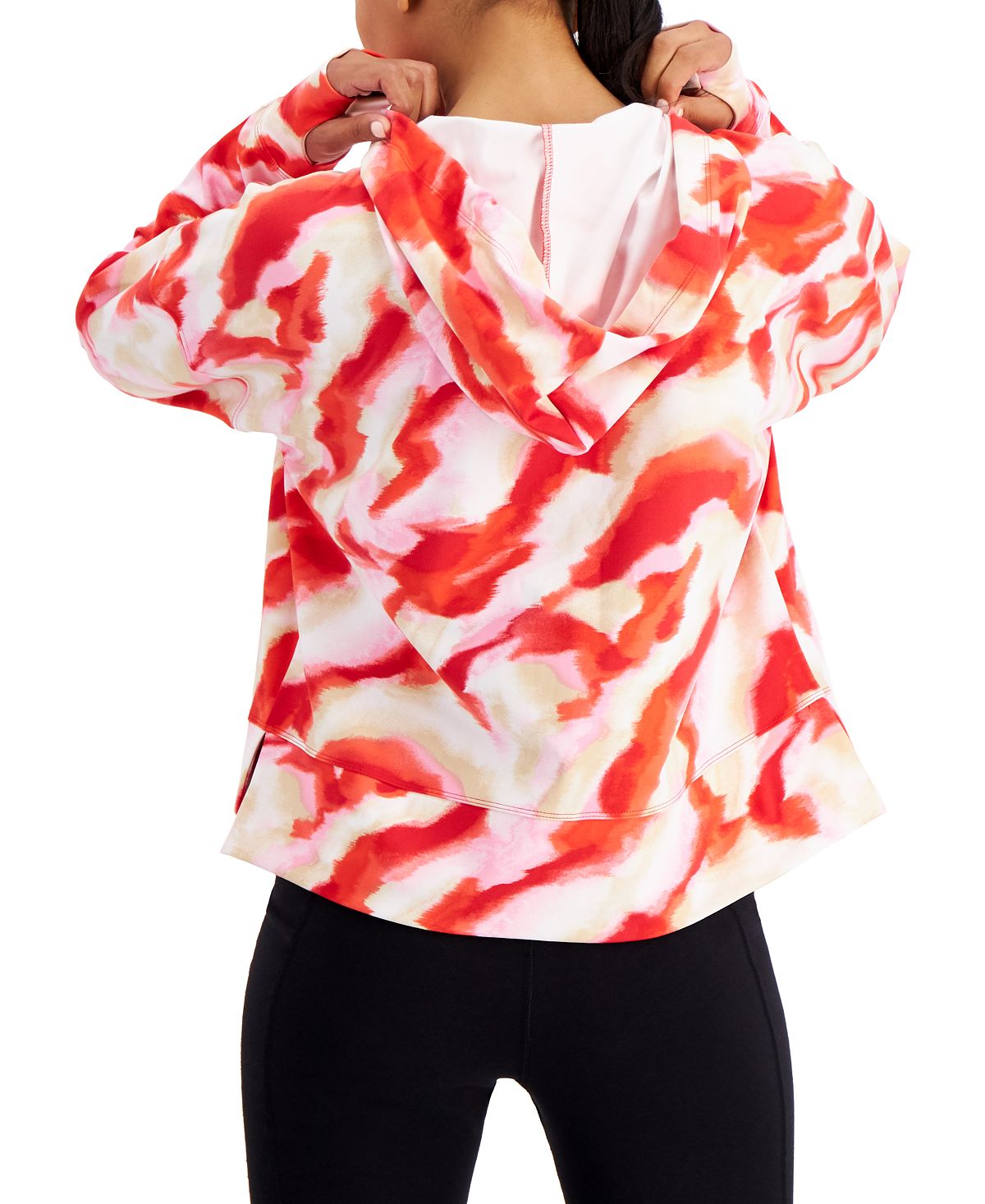 ID Ideology Moletom com capuz feminino Relaxed Twist Tech estampado vermelho tamanho XX-G