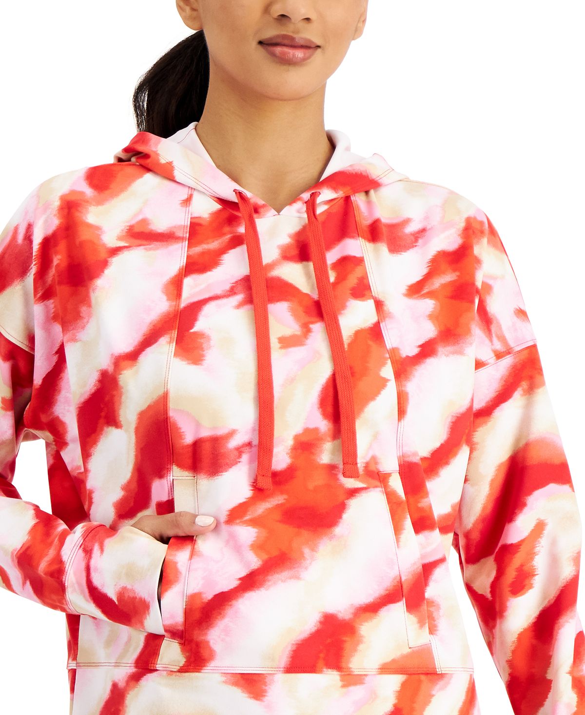 ID Ideology Moletom com capuz feminino Relaxed Twist Tech estampado vermelho tamanho XX-G