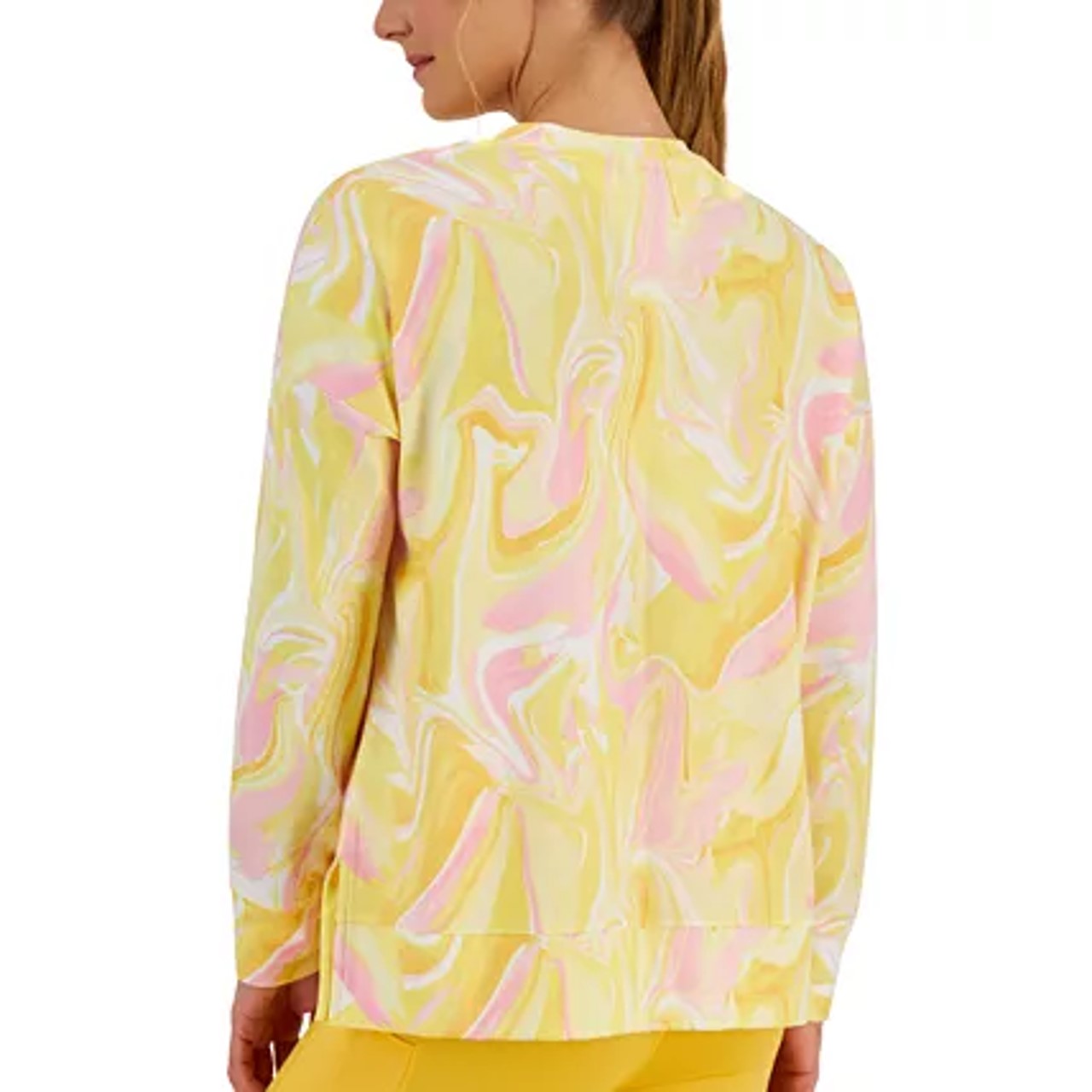 Id Ideology Moletom feminino Active Whirl-Print com gola redonda, amarelo, tamanho 2XL